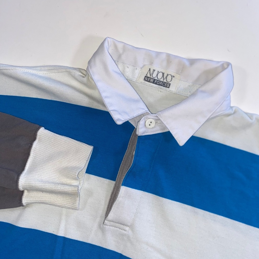 Nuovo New Forces Mens‎ Blue Grey White Striped Long Sleeve Rugby Shirt T204